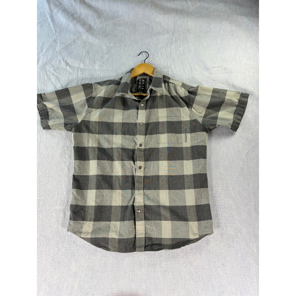 Billabong Mens Gray Plaid Short Sleeve Button Down Shirt Large M504PHAN